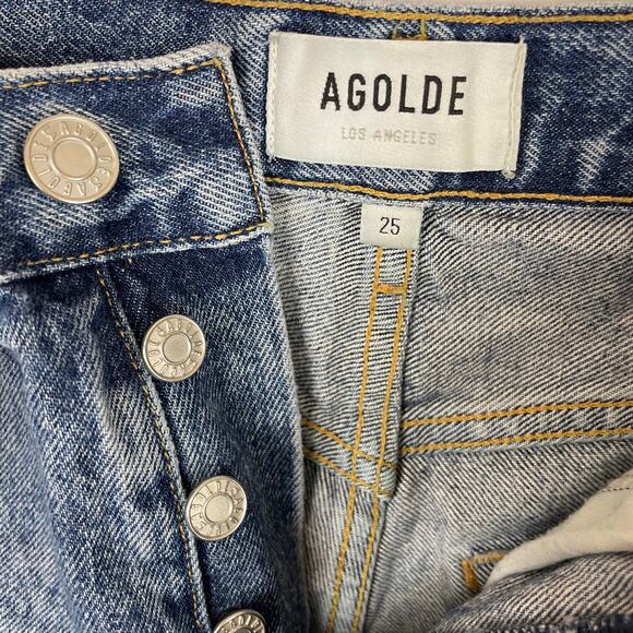 Agolde Reese Blue Denim Jean Short Button Fly 3.5" Inseam A9002-1206 Size 25 - Picture 7 of 9
